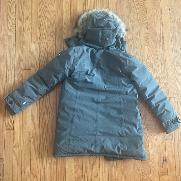 Army Khaki Green Timberland Coat with Detachable Hood and Fur Trim - Picture 2 of 6